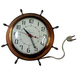 Vintage Ingraham Canadian Ship Wheel Electric Clock Mid Century Nautical WORKS